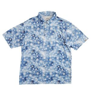 Proud 90 Golf Is Fun (Mens Size 2XL) Polo Shirt Blue‎ Winter Snow Flake Print
